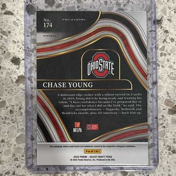 CHASE YOUNG SELECT DRAFT PICKS SILVER PRIZM CARD FIELD LEVEL NFL COMMANDERS - Picture 2 of 3